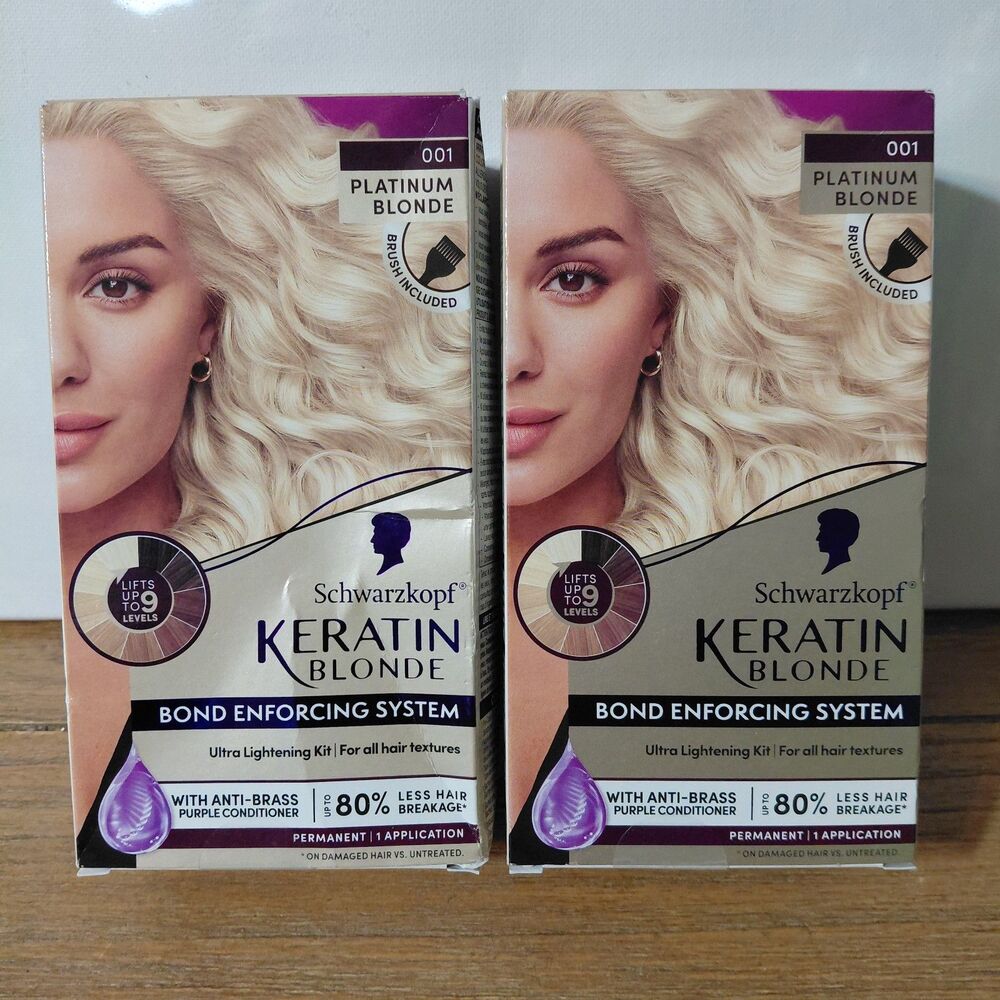 2 Schwarzkopf Keratin Blonde Hair Dye 001 Platinum Blonde Ultra Lightening Kit